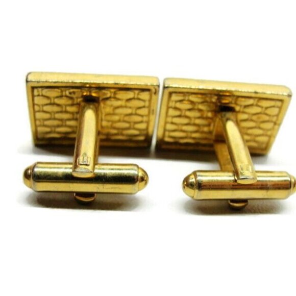 Gold Tone Cufflinks Lizard Leather Inserts Speidel Vintage Cuff Links Tux Shirt - Picture 4 of 11